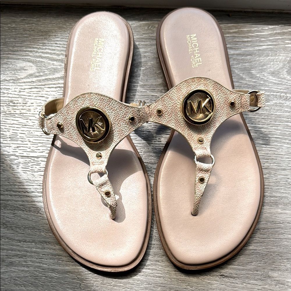 Michael Kors Women's Sandals Conway Light Pink Gold 7.5 Slip-on Spring Summer - Picture 2 of 6
